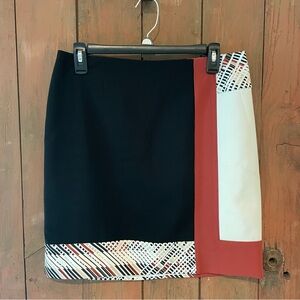 White House Black Market Asymmetrical Black and Rusty Red Pencil Skirt